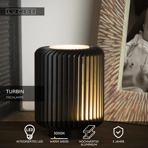 Lucide TURBIN - Tischlampe - Ø 10,6 cm - LED - 1x5W 3000K - Schwarz - USP